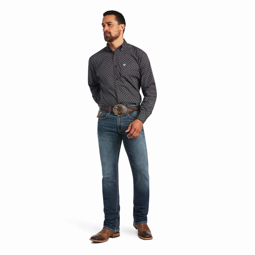 Black Men's Ariat Max Classic Fit Shirts | 9712-QWGEJ