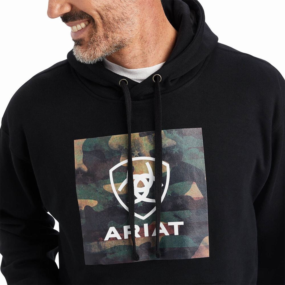 Black Men's Ariat Protect & Serve Block Hoodies | 7483-ZIOWG