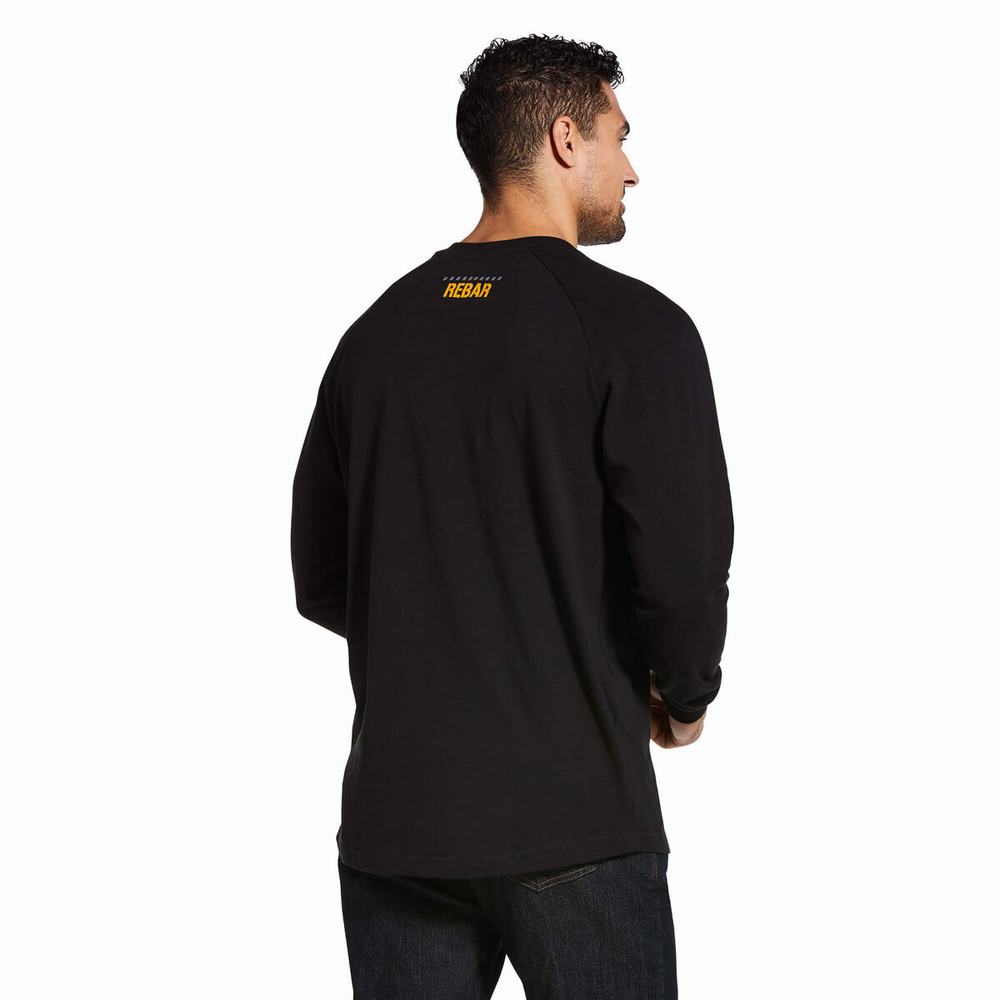 Black Men's Ariat Rebar CottonStrong Block T Shirts | 2807-OGKXN