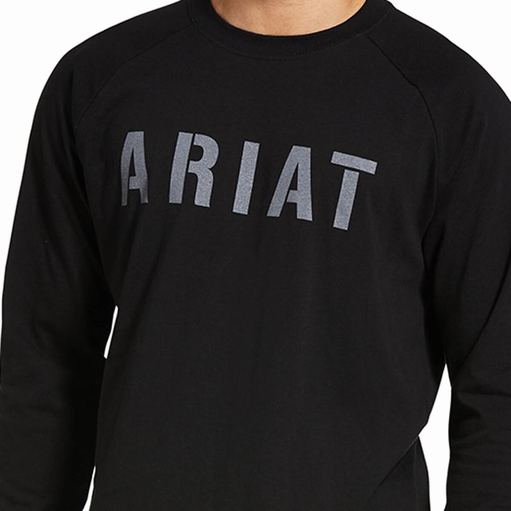 Black Men's Ariat Rebar CottonStrong Block T Shirts | 2807-OGKXN