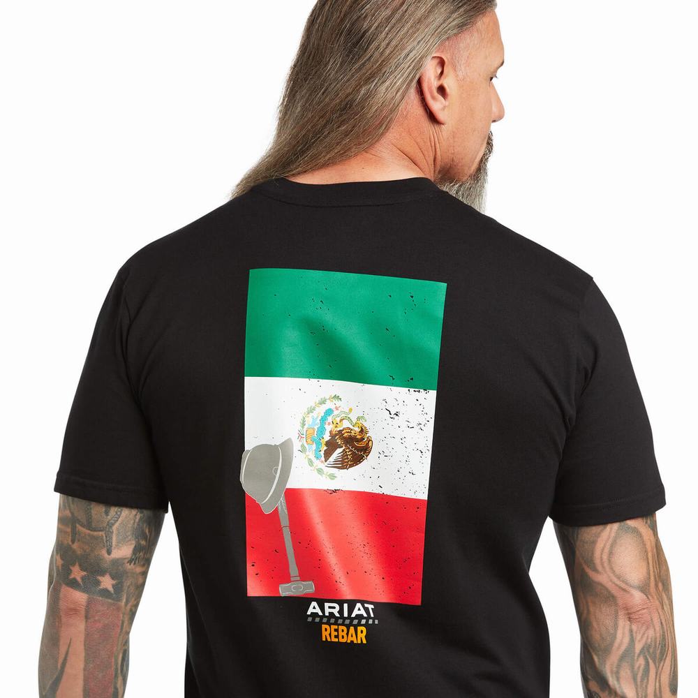 Black Men's Ariat Rebar Cotton Strong Mexican Pride Graphic Tops | 8326-PSEBG