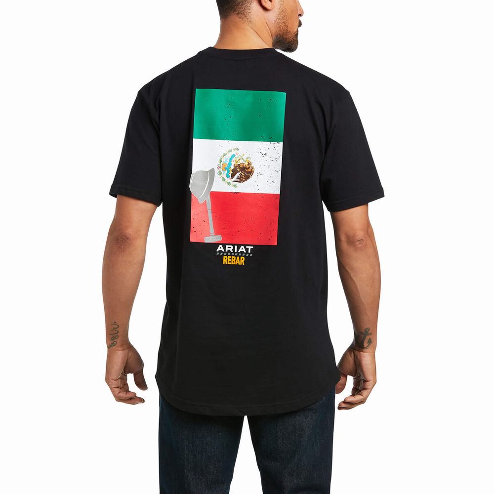 Black Men's Ariat Rebar Cotton Strong Mexican Pride Graphic Tops | 8326-PSEBG