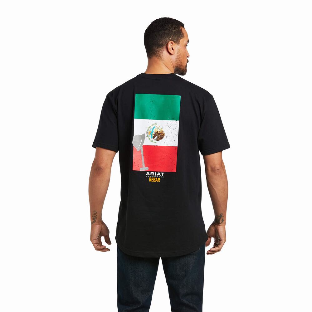 Black Men\'s Ariat Rebar Cotton Strong Mexican Pride Graphic Tops | 8326-PSEBG