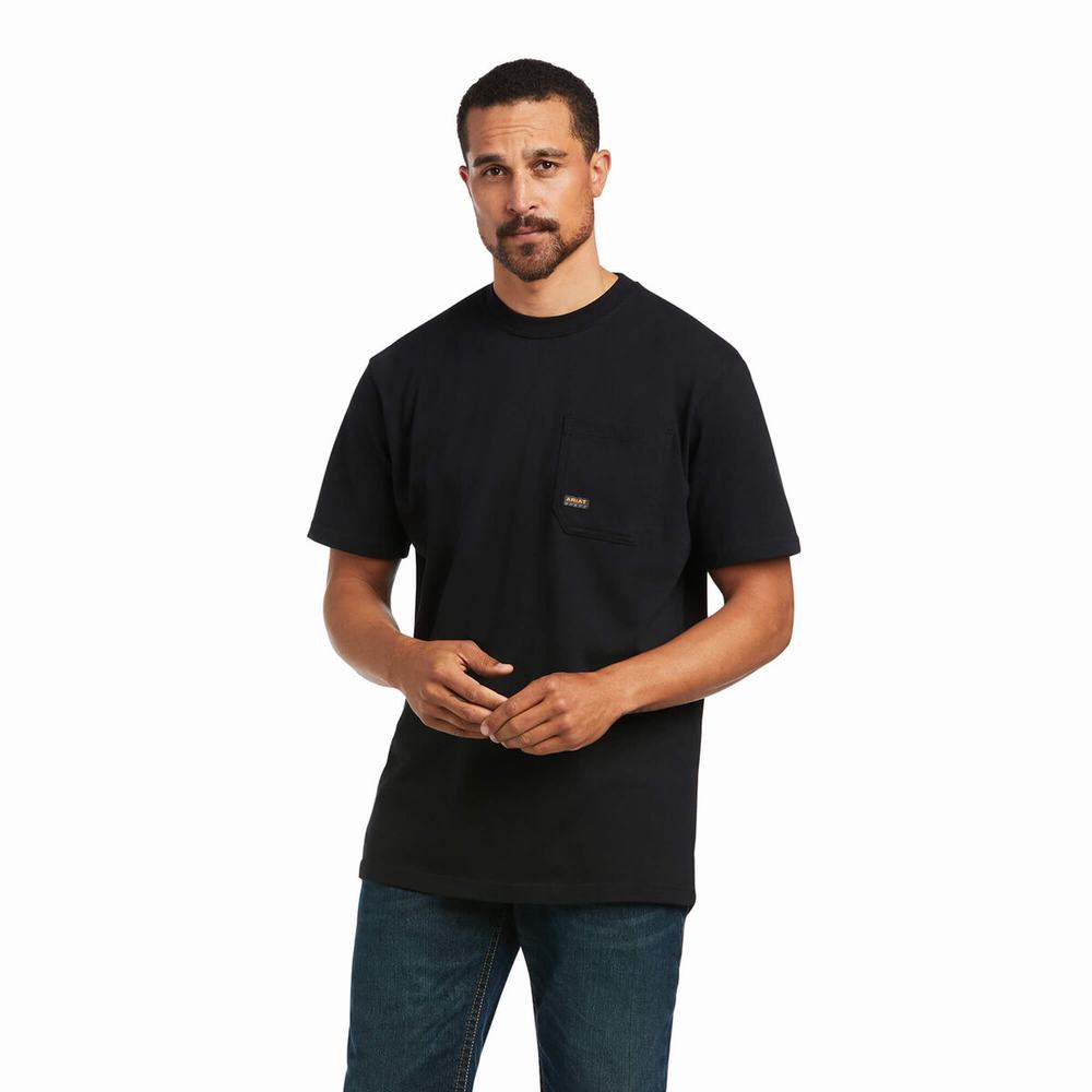 Black Men's Ariat Rebar Cotton Strong Voltaic Hammer Tops | 9752-MJGIH