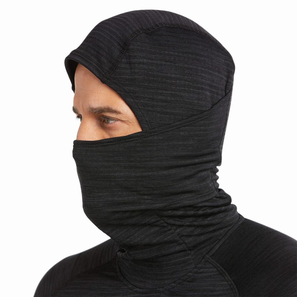 Black Men's Ariat Rebar Gridwork Balaclava Hoodies | 2379-XPDZM