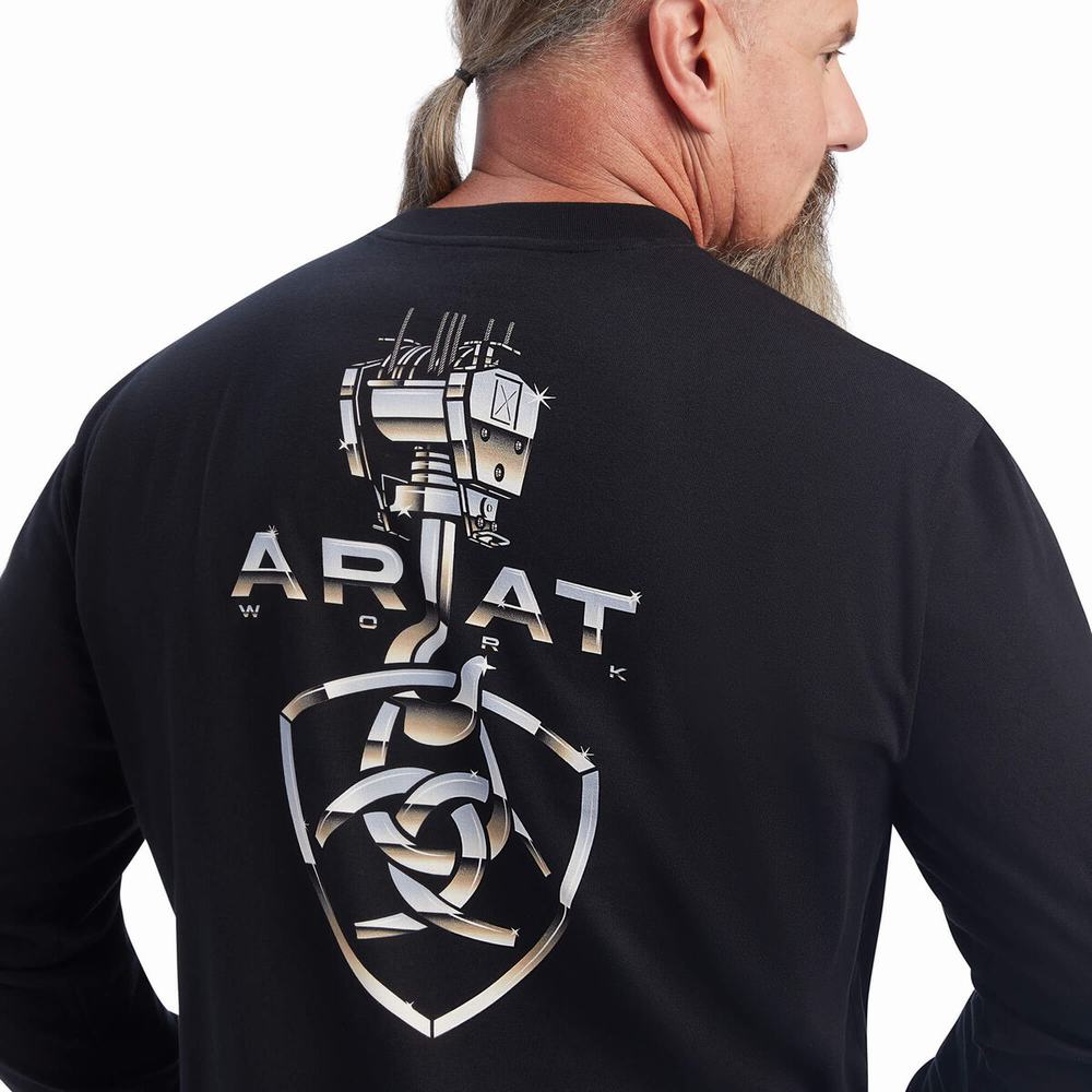 Black Men's Ariat Rebar Heavy Lifting Polo Shirts | 7392-XRJOW