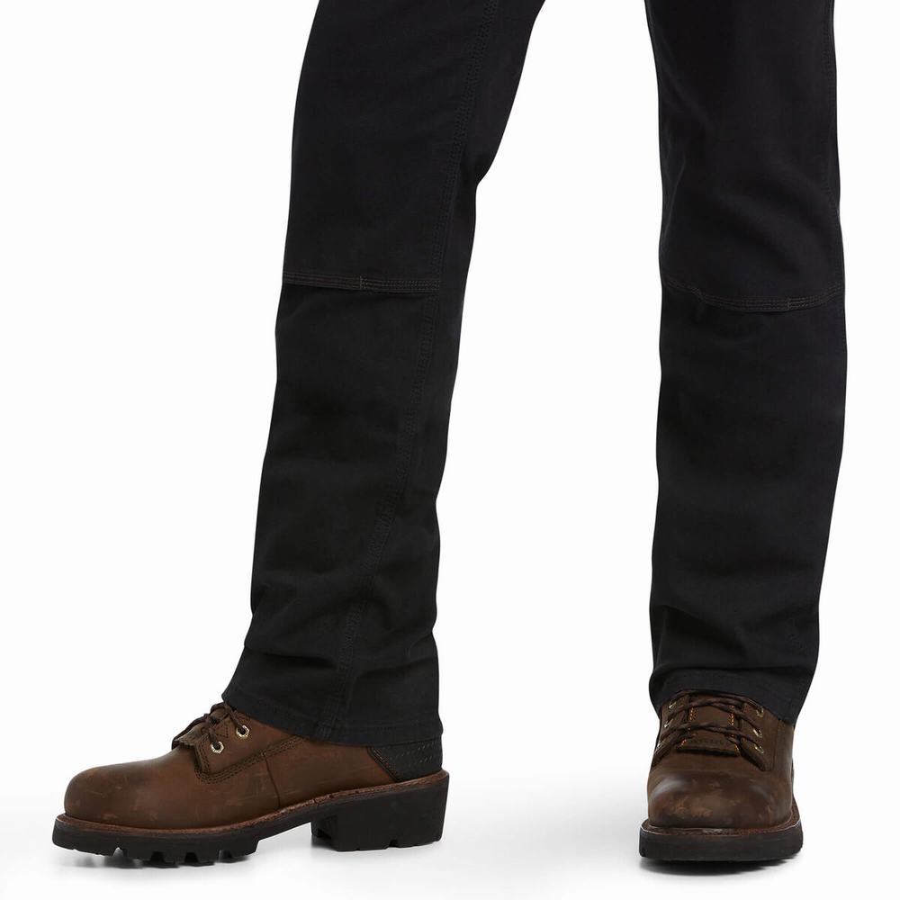 Black Men's Ariat Rebar M7 Slim DuraStretch Made Tough Double Front Pants | 7938-ATUWH