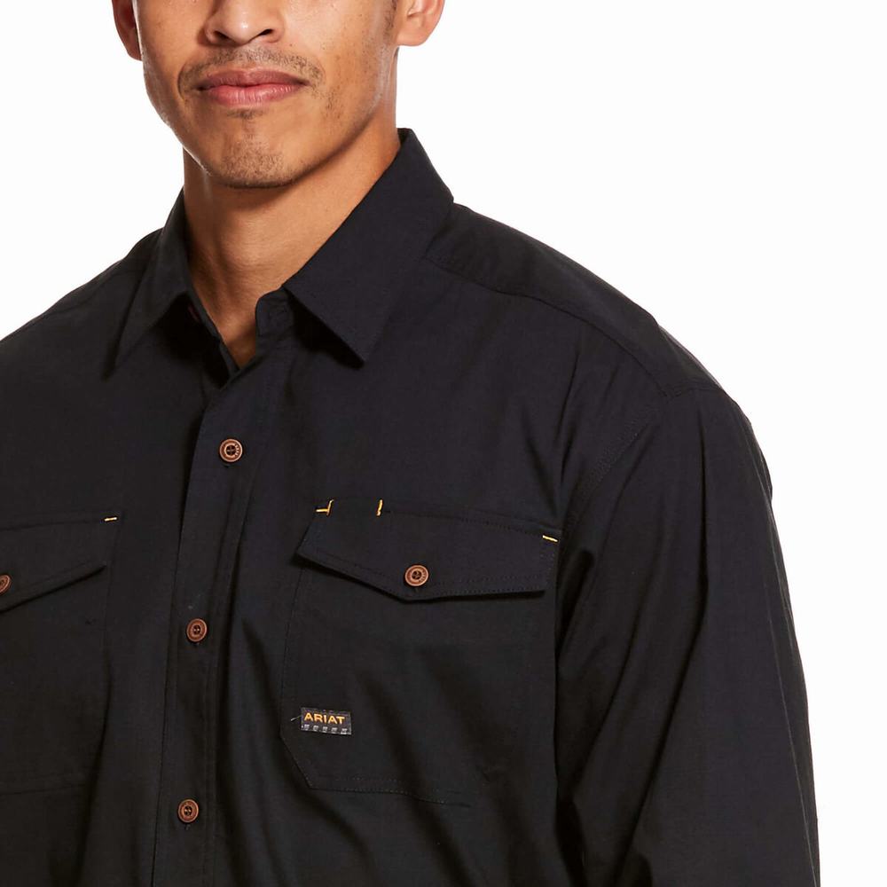 Black Men's Ariat Rebar Made Tough DuraStretch Shirts | 0356-HTOVL