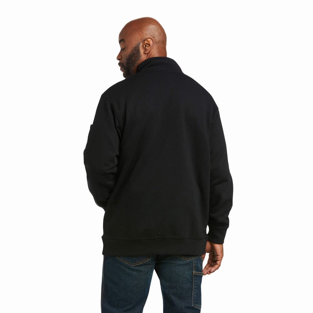 Black Men's Ariat Rebar Overtime Fleece Hoodies | 1823-EGXRB