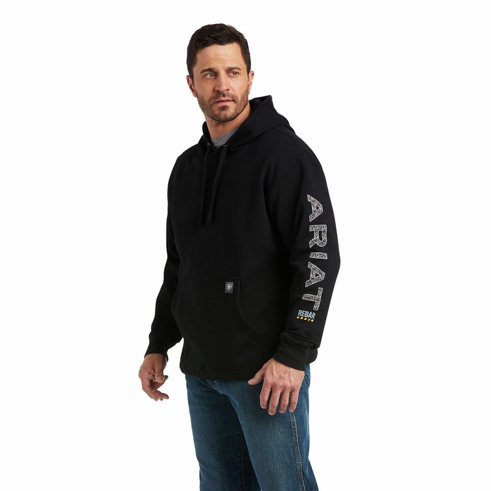 Black Men's Ariat Rebar Roughneck Hoodies | 5208-PXWDI