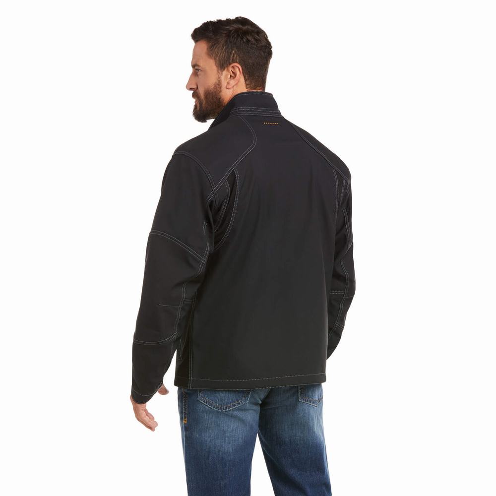 Black Men's Ariat Rebar Stretch Canvas Softshell Jackets | 2346-FVWKB