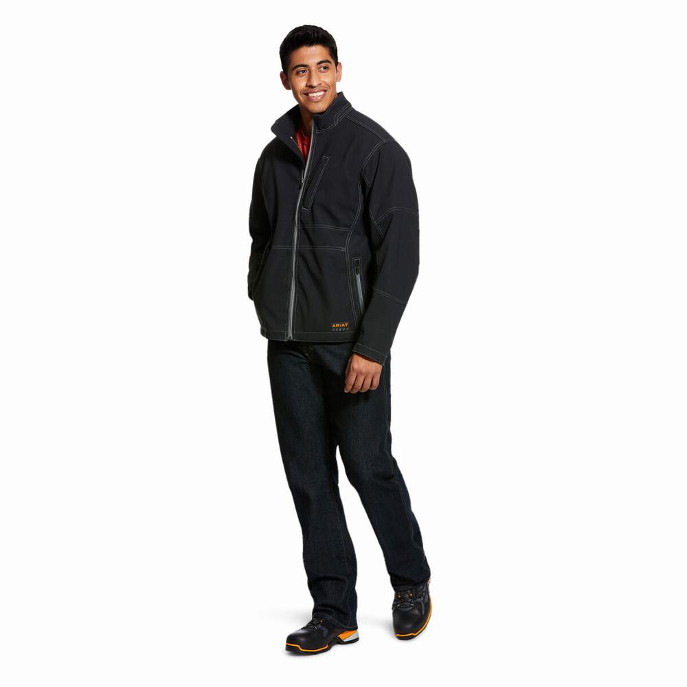 Black Men's Ariat Rebar Stretch Canvas Softshell Jackets | 2346-FVWKB