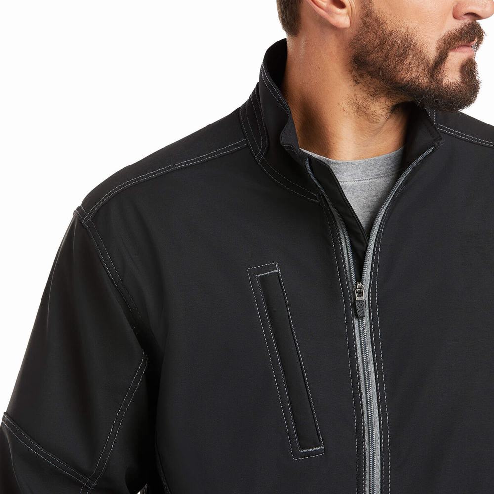 Black Men's Ariat Rebar Stretch Canvas Softshell Jackets | 2346-FVWKB