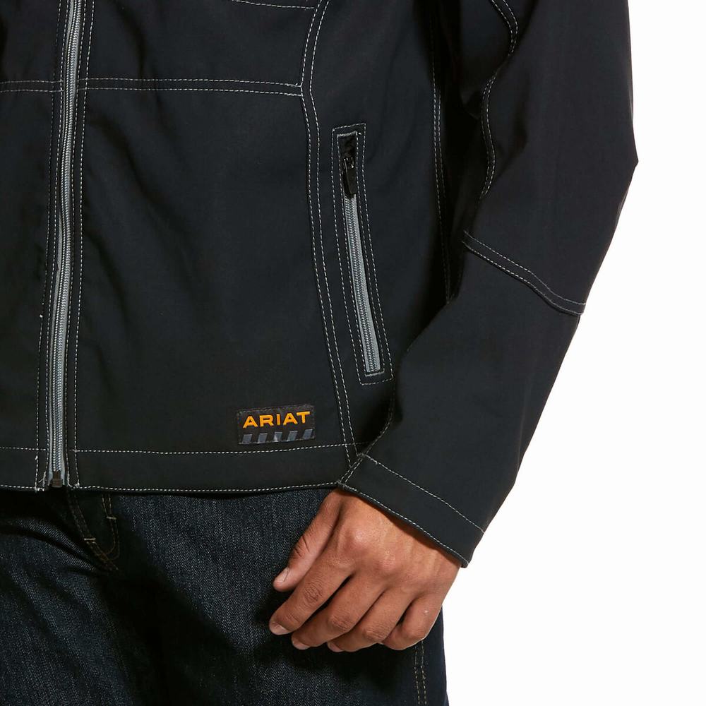 Black Men's Ariat Rebar Stretch Canvas Softshell Jackets | 2346-FVWKB