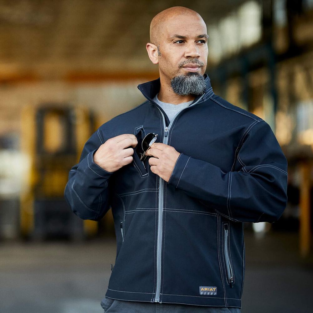 Black Men's Ariat Rebar Stretch Canvas Softshell Jackets | 2346-FVWKB