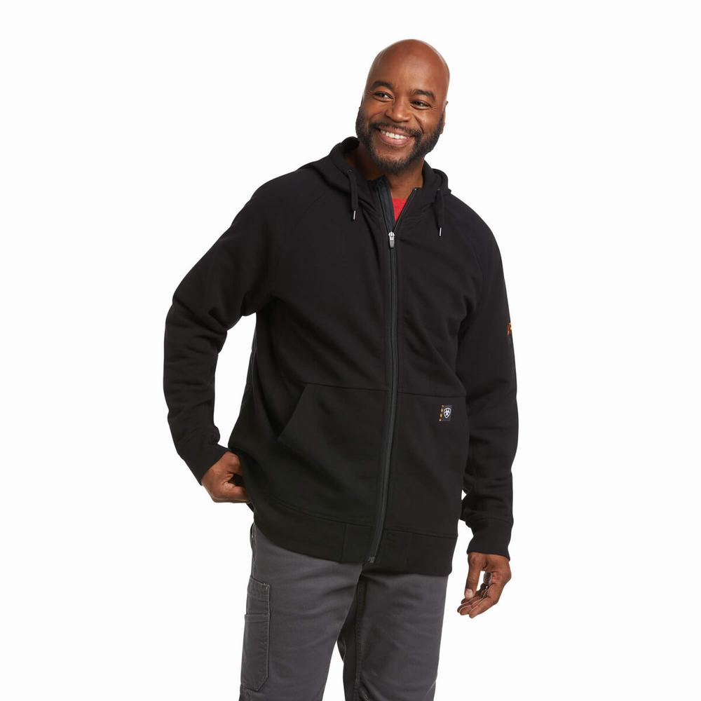 Black Men's Ariat Rebar Thermic Insulated Full Zip Hoodies | 7501-IVXYB