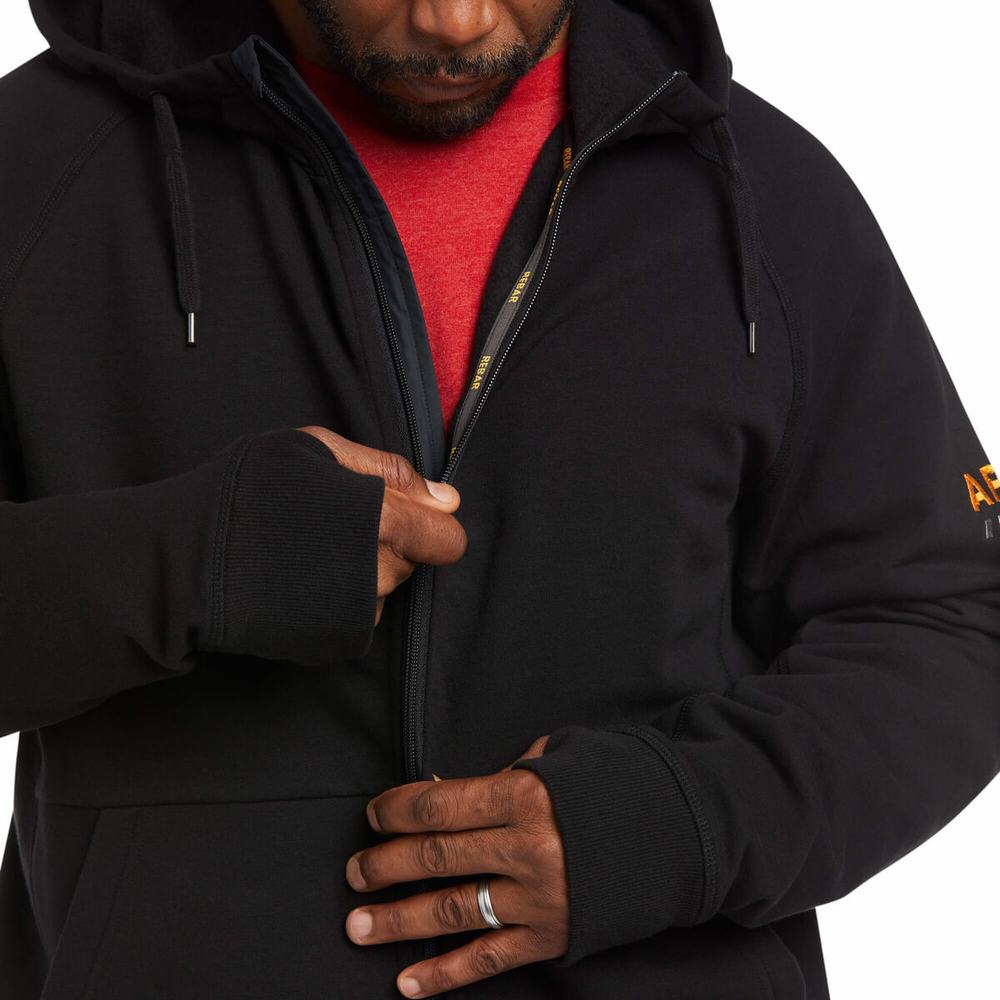 Black Men's Ariat Rebar Thermic Insulated Full Zip Hoodies | 7501-IVXYB