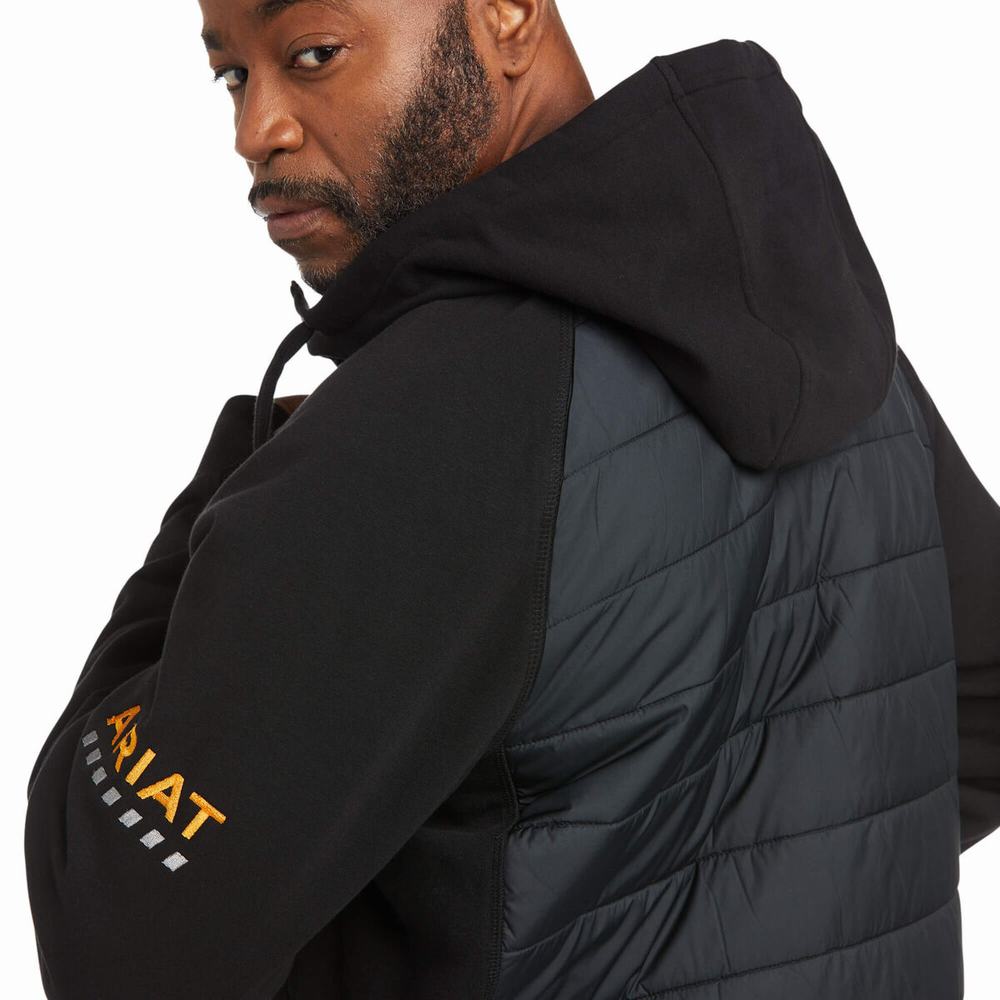 Black Men's Ariat Rebar Thermic Insulated Full Zip Hoodies | 7501-IVXYB