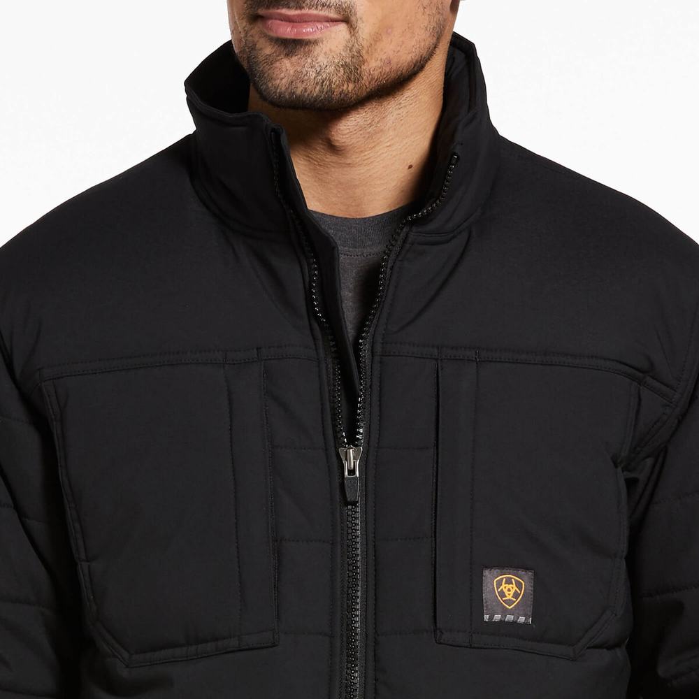 Black Men's Ariat Rebar Valiant Stretch Canvas Water Resistant Insulated Jackets | 3902-UDHQO