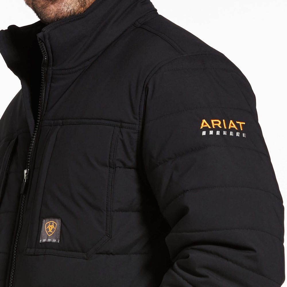 Black Men's Ariat Rebar Valiant Stretch Canvas Water Resistant Insulated Jackets | 3902-UDHQO