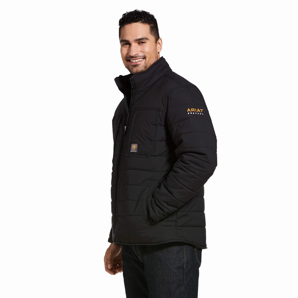 Black Men\'s Ariat Rebar Valiant Stretch Canvas Water Resistant Insulated Jackets | 3902-UDHQO