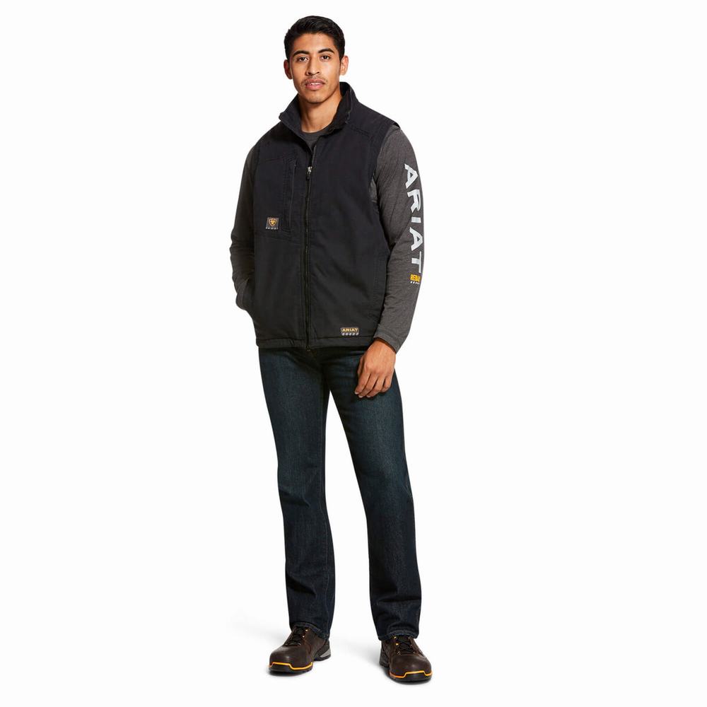 Black Men's Ariat Rebar Washed DuraCanvas Insulated Jackets | 0718-DOXIG