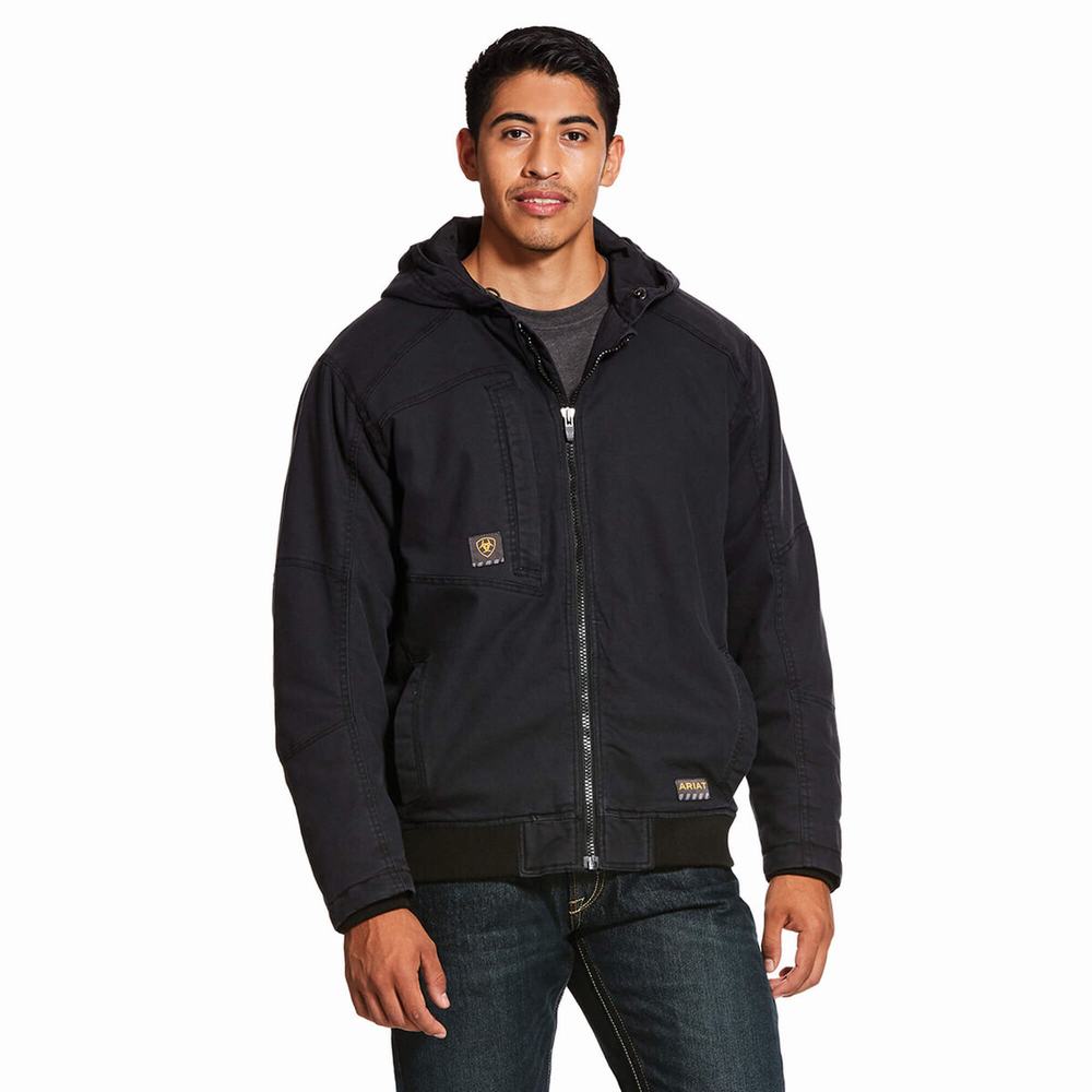 Black Men\'s Ariat Rebar Washed DuraCanvas Insulated Jackets | 7612-TYQMI