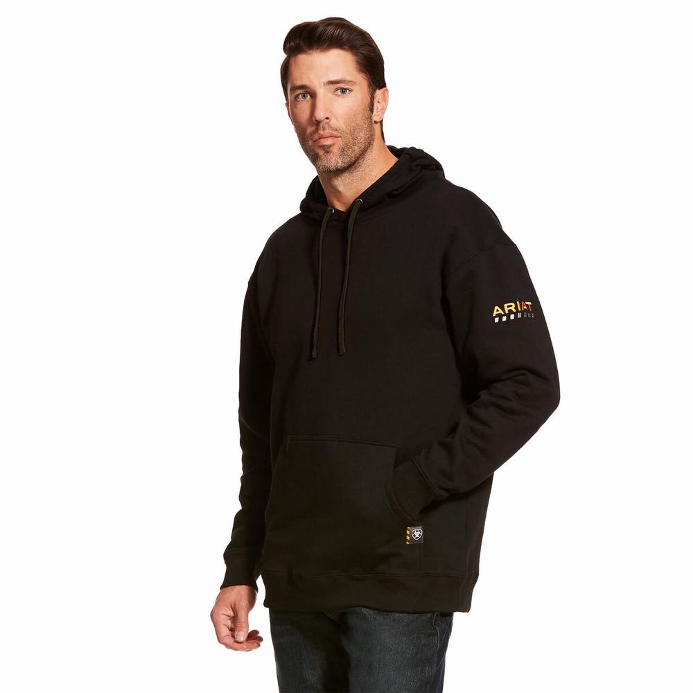 Black Men\'s Ariat Rebar Workman Hoodies | 6348-ODELH