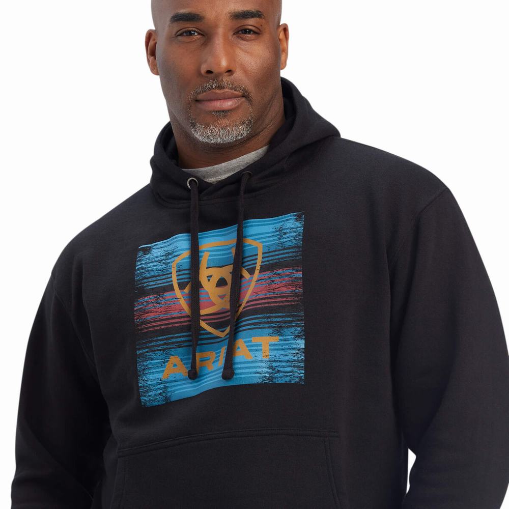 Black Men's Ariat Serape Block Hoodies | 6852-HWYER