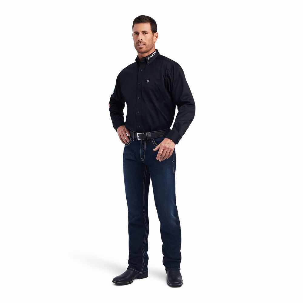 Black Men's Ariat Team Logo Twill Classic Fit Shirts | 0927-JBMGD