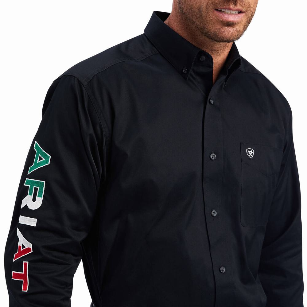 Black Men's Ariat Team Logo Twill Classic Fit Shirts | 0927-JBMGD