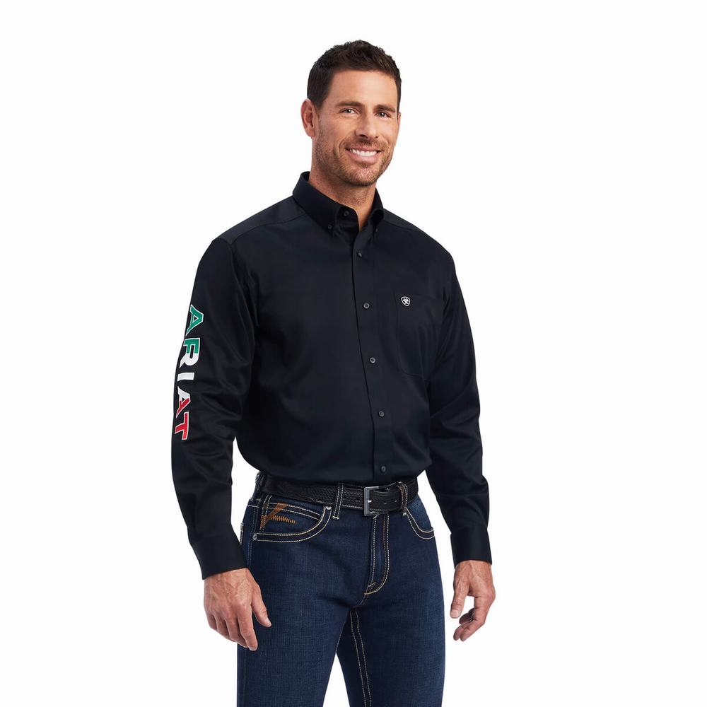 Black Men\'s Ariat Team Logo Twill Classic Fit Shirts | 0927-JBMGD