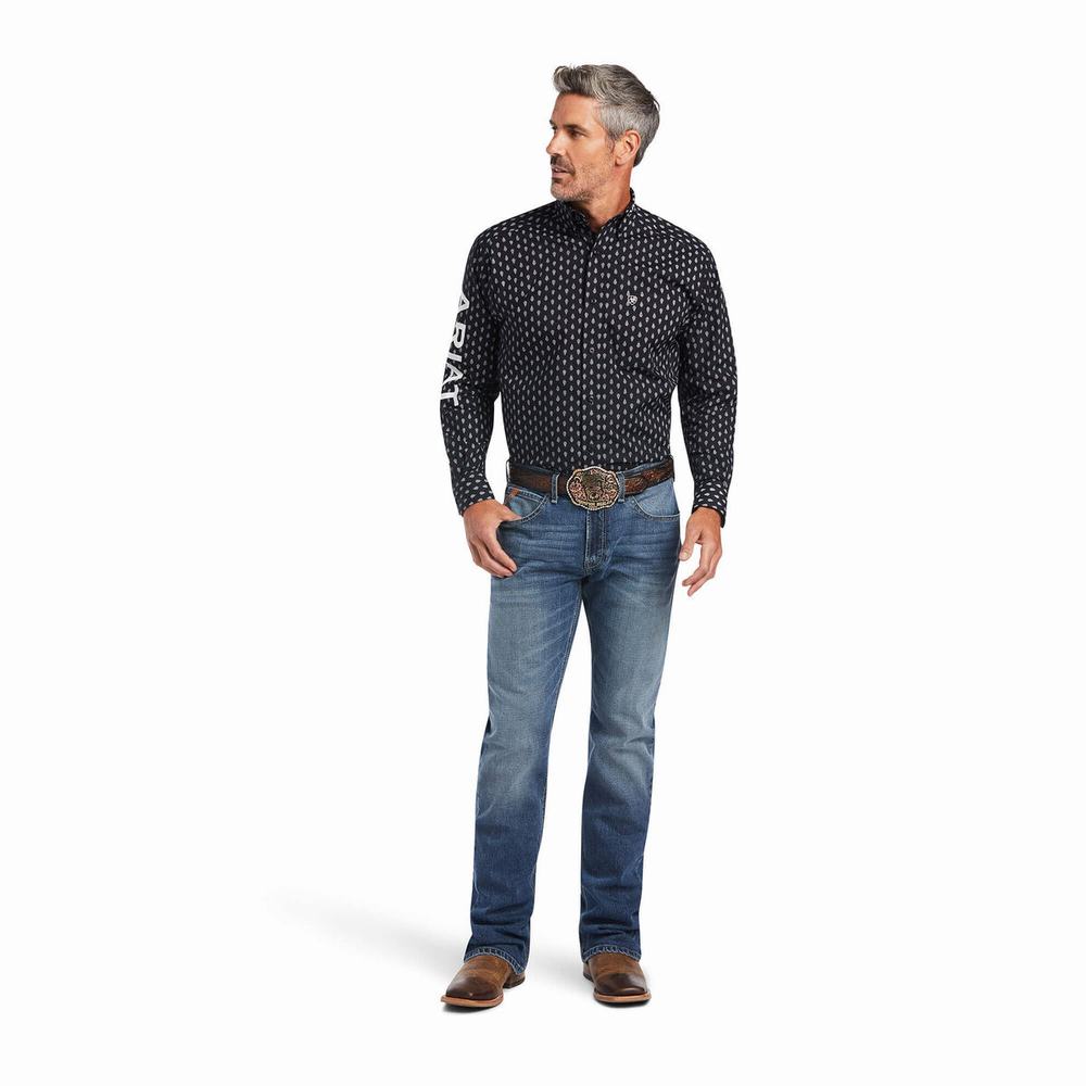 Black Men's Ariat Team Raine Classic Fit Shirts | 6713-BGEXL