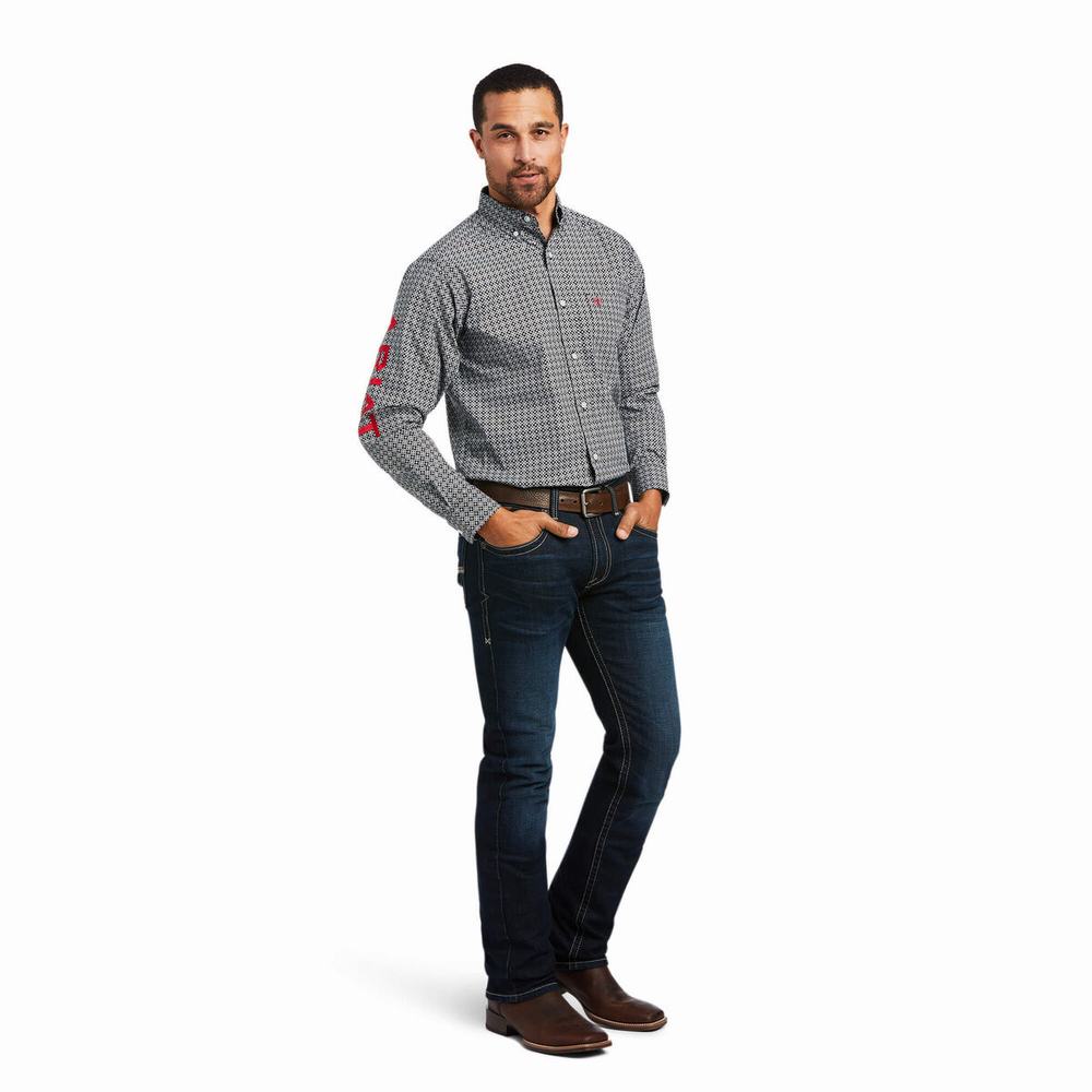 Black Men's Ariat Team Russ Fitted Shirts | 1604-RNEKF