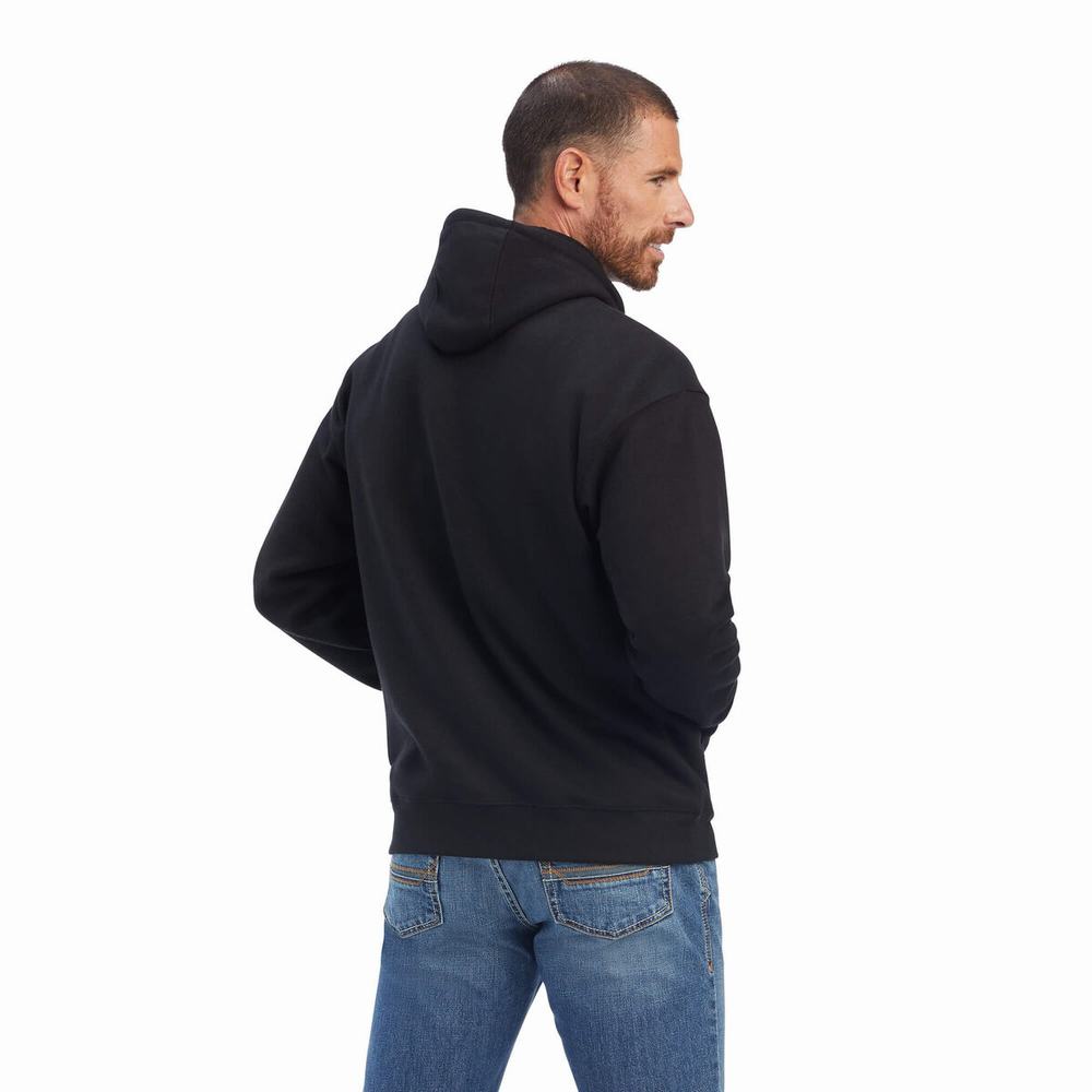 Black Men's Ariat USA Proud Hoodies | 4965-WQVNG