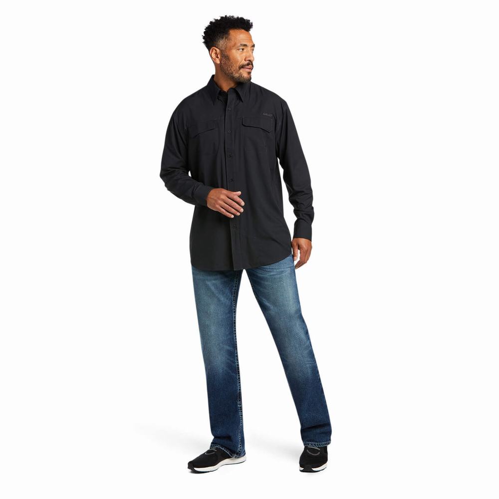 Black Men's Ariat VentTEK Outbound Classic Fit Shirts | 6910-CTWMK