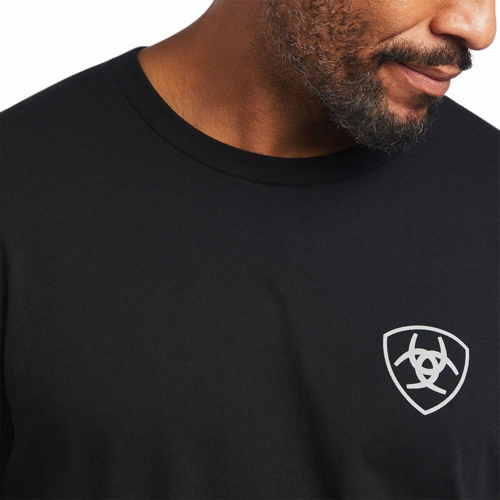 Black Men's Ariat Woodgrain Flag Polo Shirts | 5042-WUTZQ