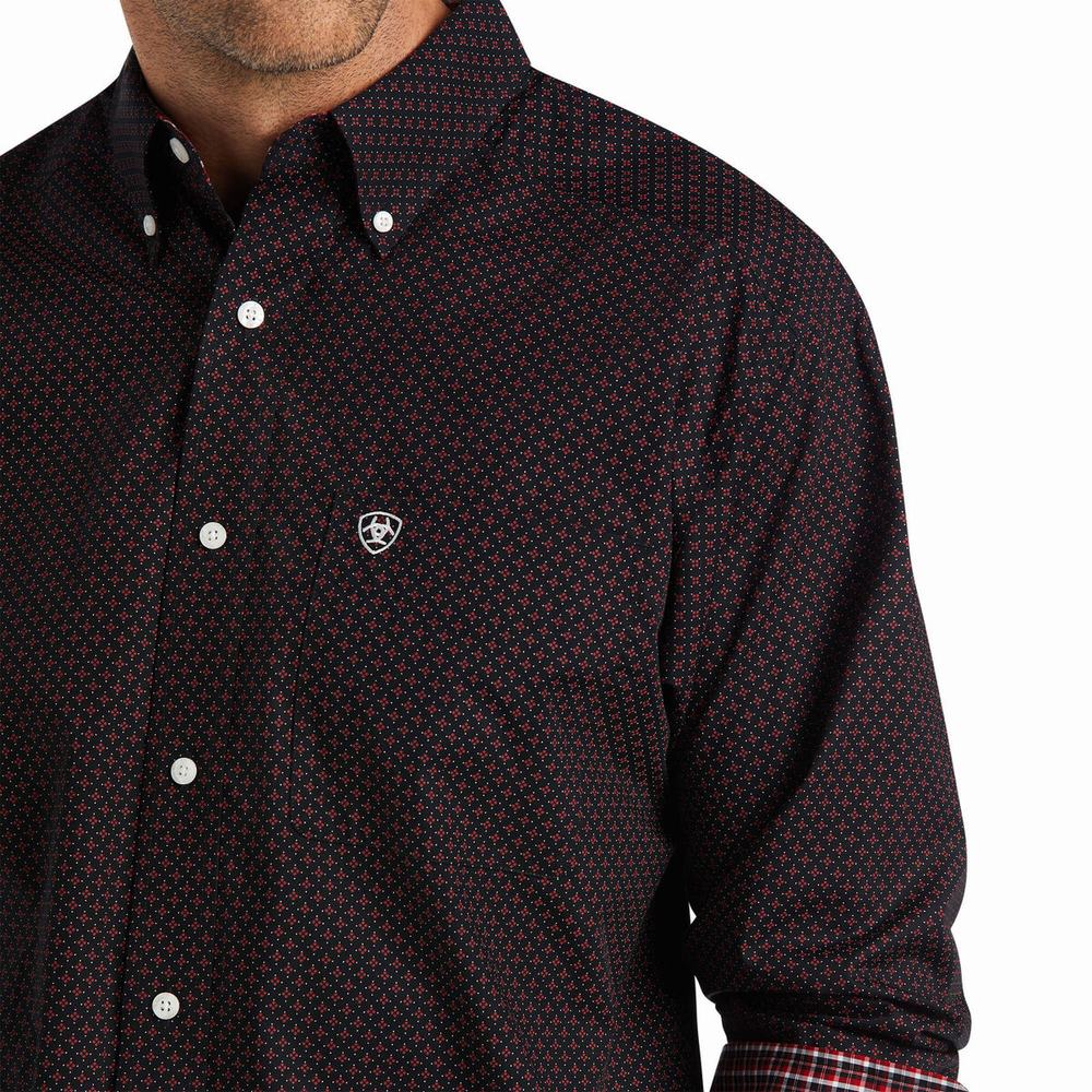 Black Men's Ariat Wrinkle Free Abel Classic Fit Shirts | 2396-HCYML