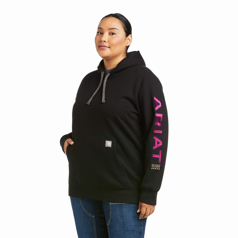 Black Purple Women's Ariat Rebar Graphic Hoodies | 7604-GKAXB