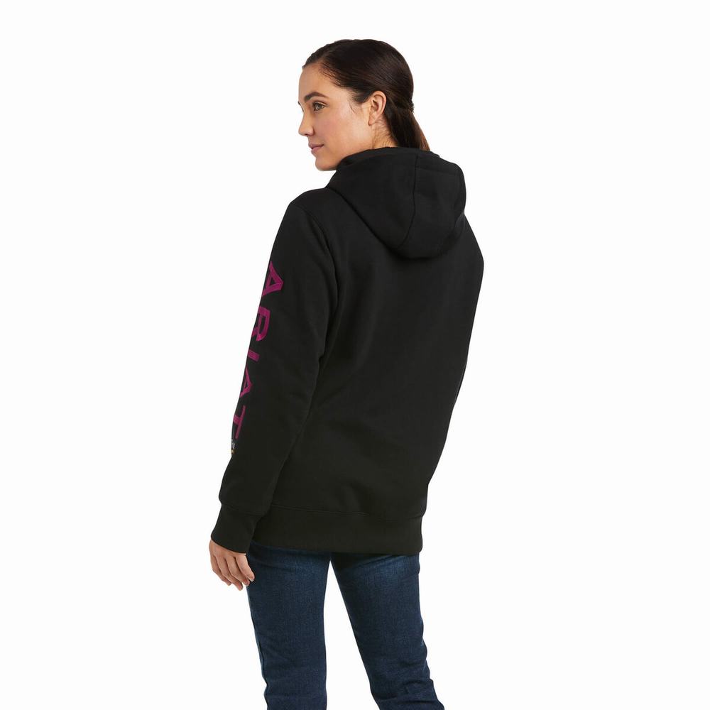 Black Purple Women's Ariat Rebar Graphic Hoodies | 7604-GKAXB