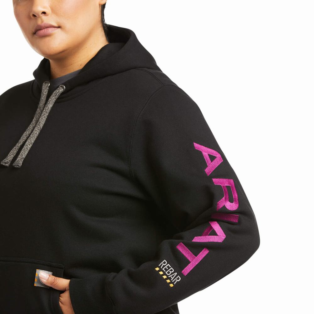 Black Purple Women's Ariat Rebar Graphic Hoodies | 7604-GKAXB