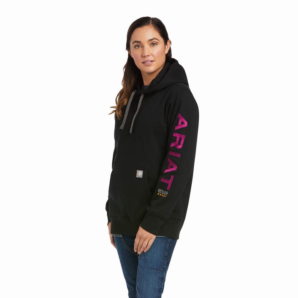 Black Purple Women\'s Ariat Rebar Graphic Hoodies | 7604-GKAXB