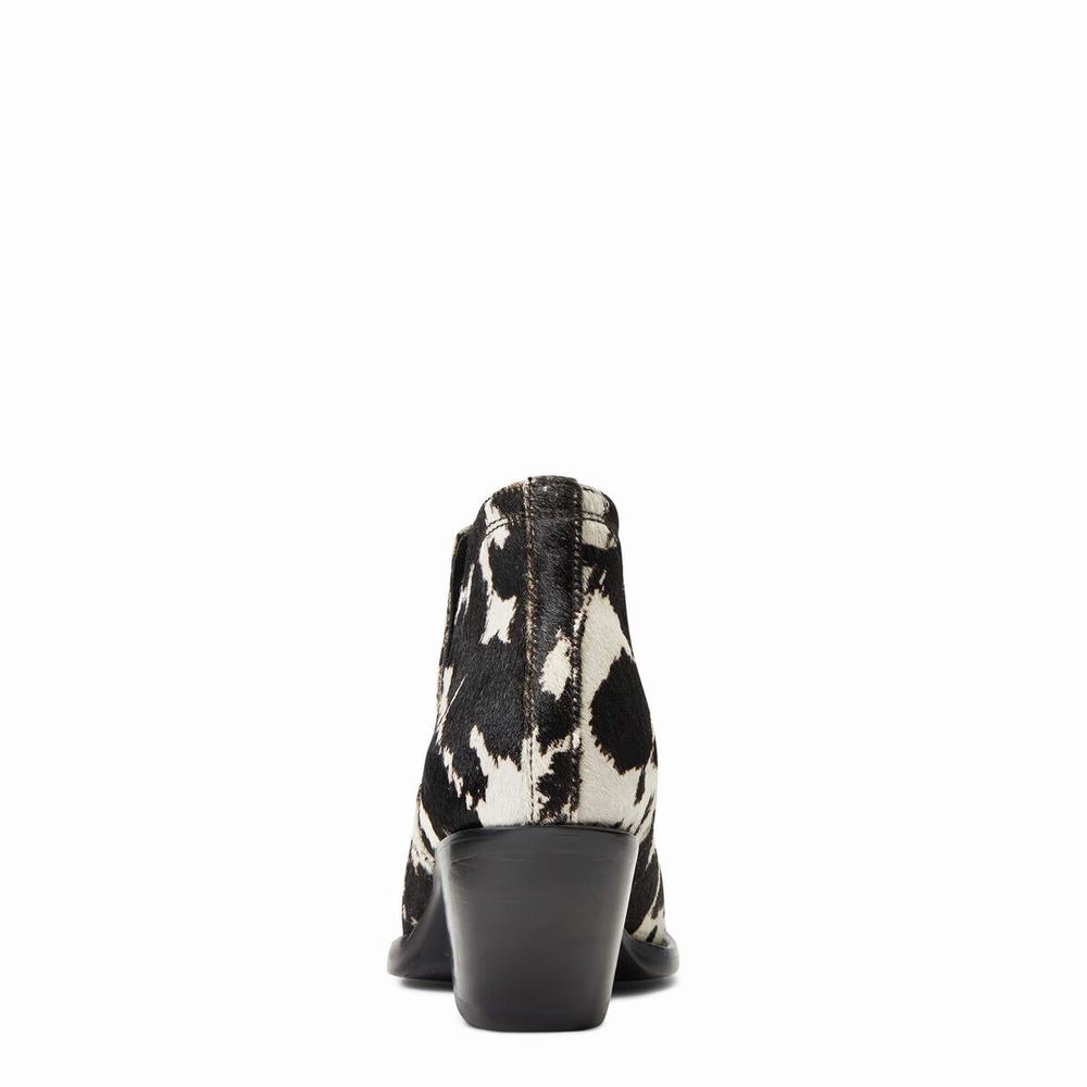 Black White Women's Ariat Dixon Haircalf Booties | 7623-MKCXI