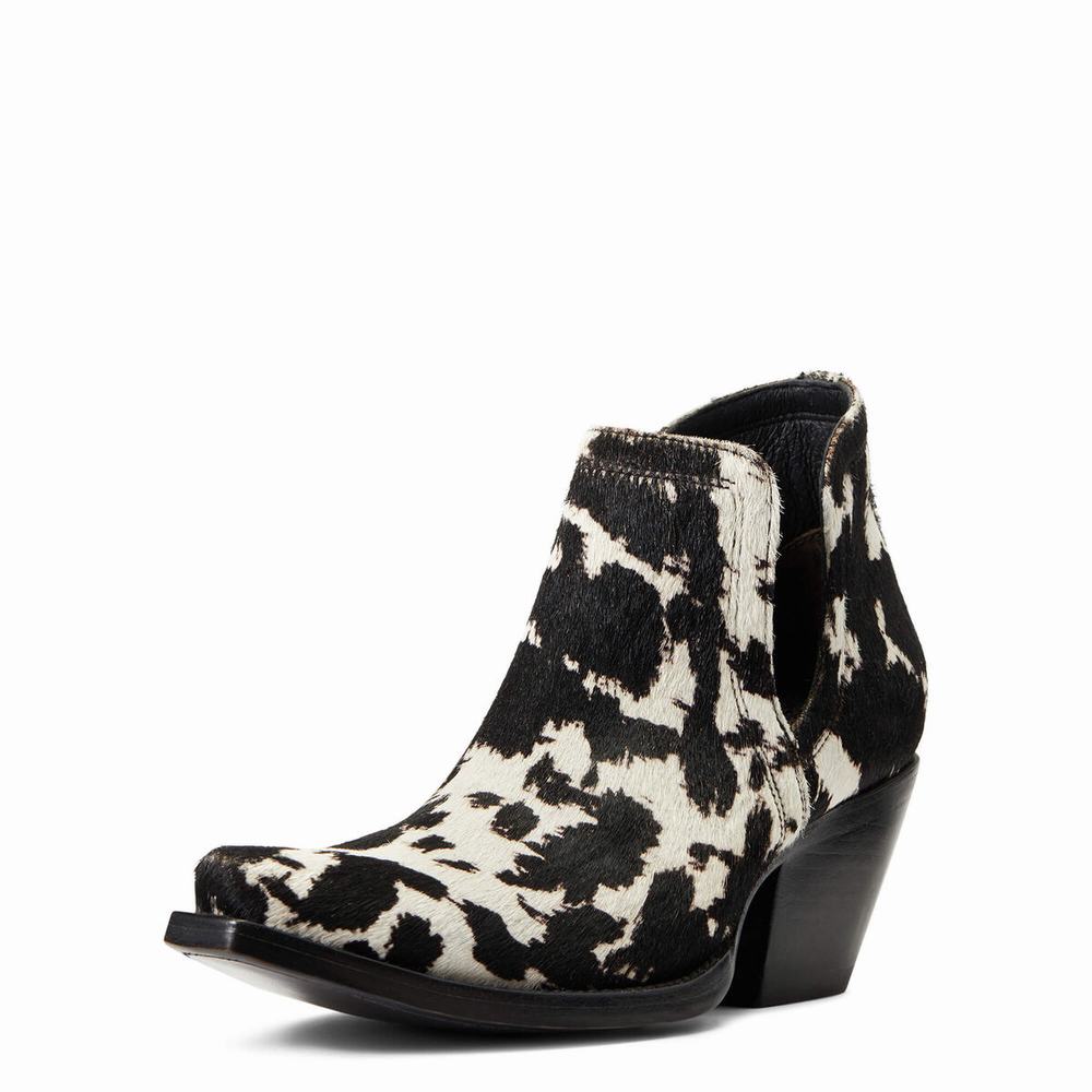 Black White Women\'s Ariat Dixon Haircalf Booties | 7623-MKCXI