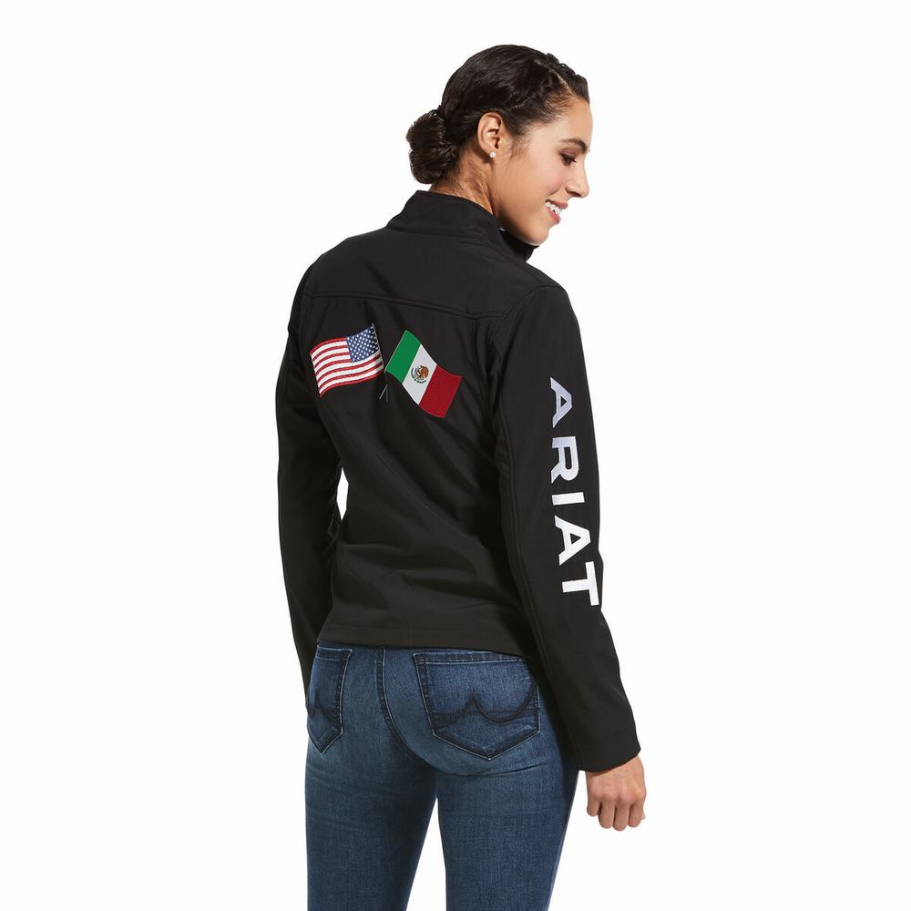 Black Women's Ariat Classic Team USA/MEX Softshell Jackets | 8301-TUQMN