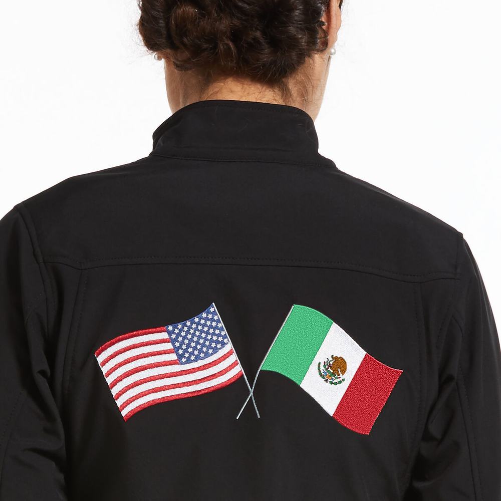 Black Women's Ariat Classic Team USA/MEX Softshell Jackets | 8301-TUQMN