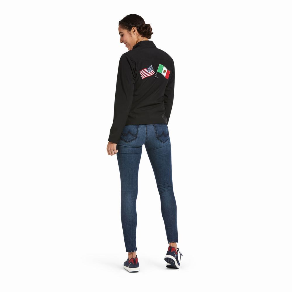 Black Women's Ariat Classic Team USA/MEX Softshell Jackets | 8301-TUQMN