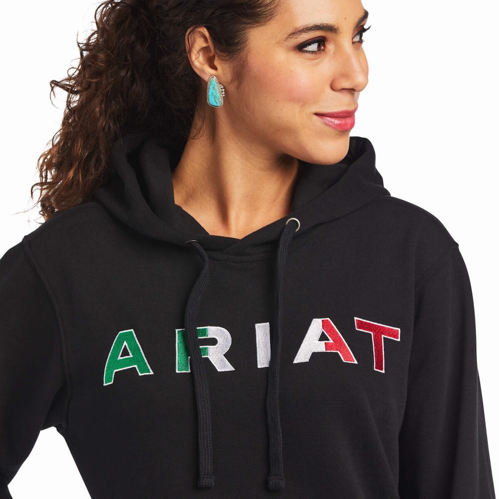 Black Women's Ariat Mexico Hoodies | 7826-KSRVM