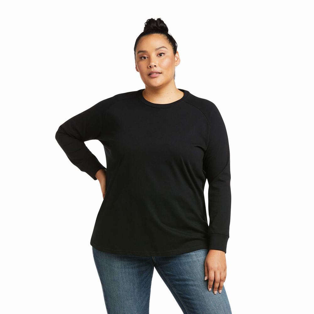 Black Women's Ariat Rebar CottonStrong Brand Flag T Shirts | 7258-UPJDC