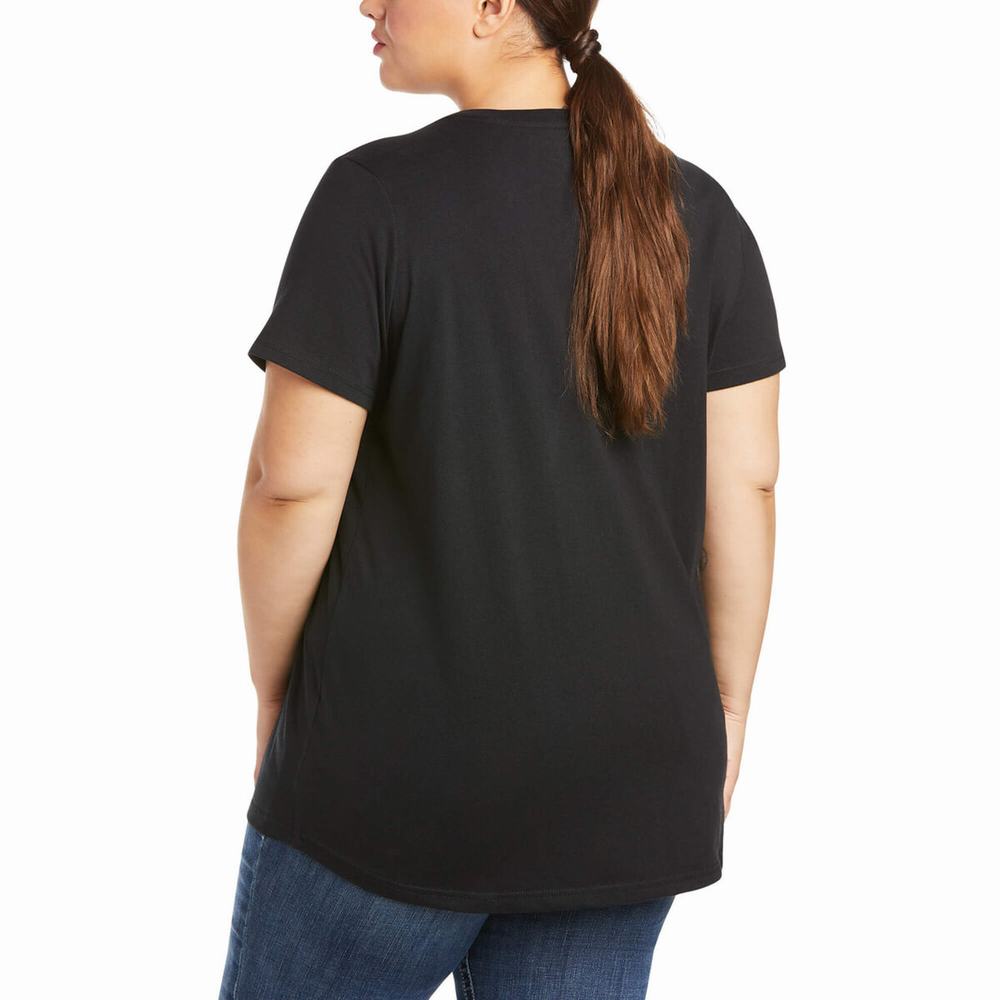 Black Women's Ariat Rebar Cotton Strong V-Neck Short Sleeve | 0631-ZRSAI